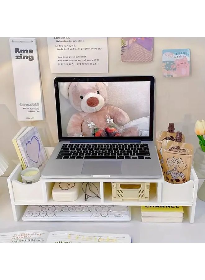 White Computer Monitor Stand with Storage and Pen Holder for Office Desk Organization - Image 3